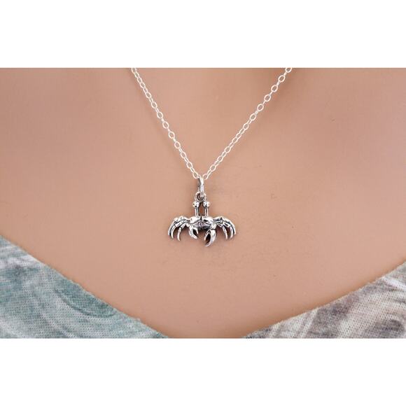 Sterling Silver Tiny Crab Charm Necklace, Silver Small Crab Necklace - Picture 1 of 3